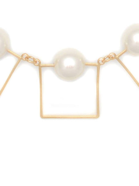Zenzii Style Squared Pearl Collar Necklace: Gold Pearl
