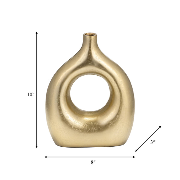 Decorative Vase - Gold Metal Synthetic Open Cut-Out, 10 in.