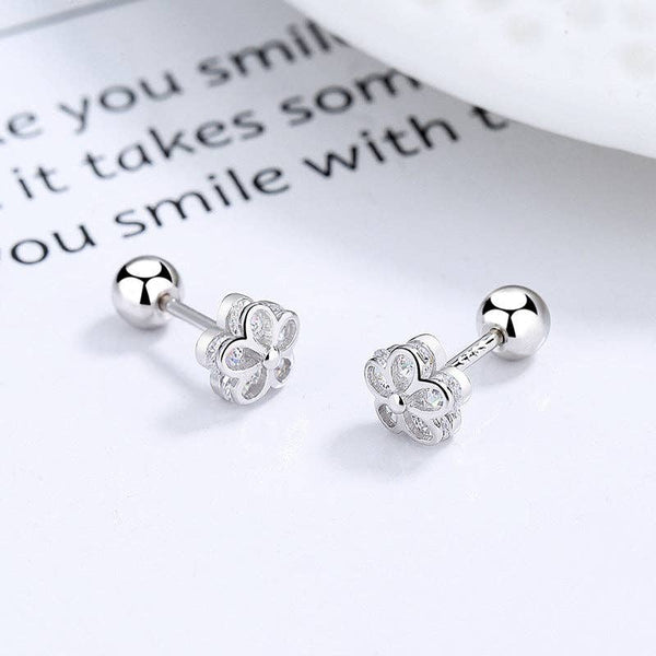 Tiny Flower Screw Back Stud Earrings in 925 Sterling Silver: Silver