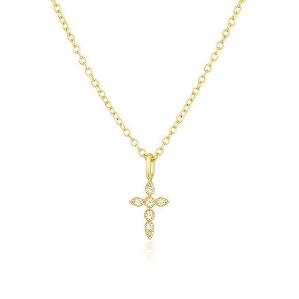 Dainty Cross Charm Pendant Necklace in 925 Sterling Silver: Gold