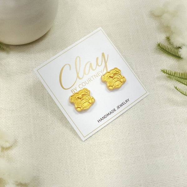 White and Gold Bulldog Earrings: White