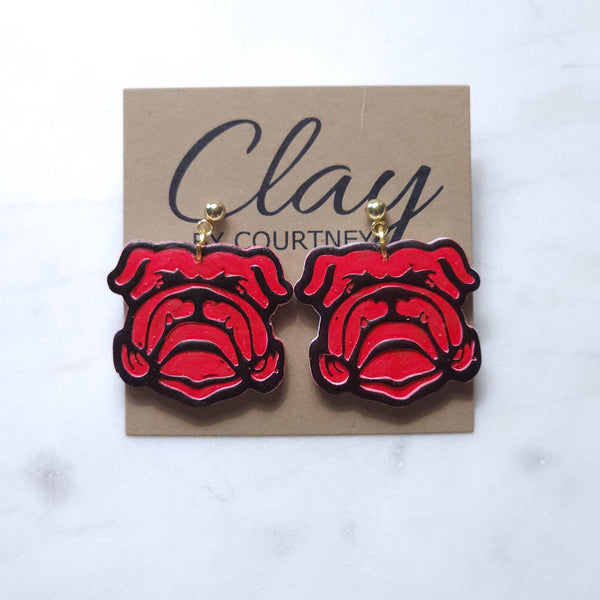 Handcrafted Bulldog Dangle Earring: Gold