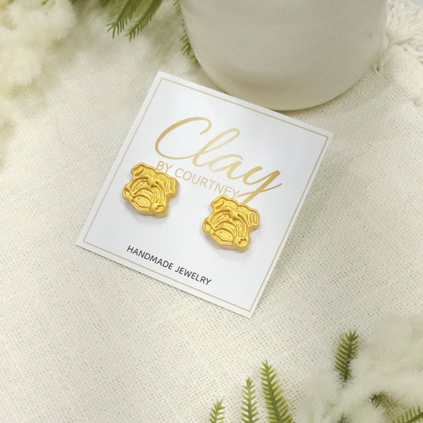 White and Gold Bulldog Earrings: White