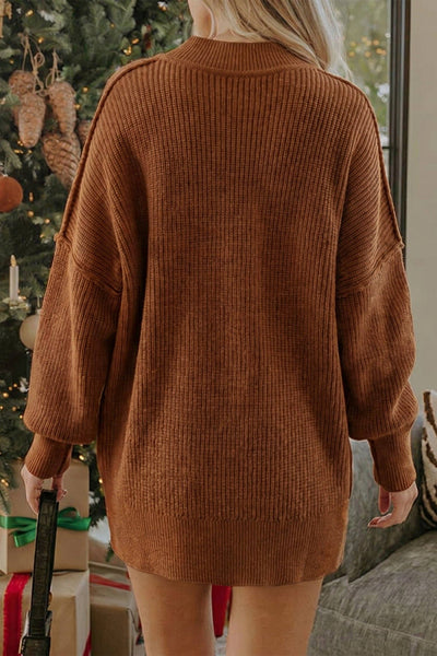 Solid Color Mock Neck Oversized Tunic Sweater: Orchid Bouquet / 52%Viscose+26%Polyester+22%Polyamide / L