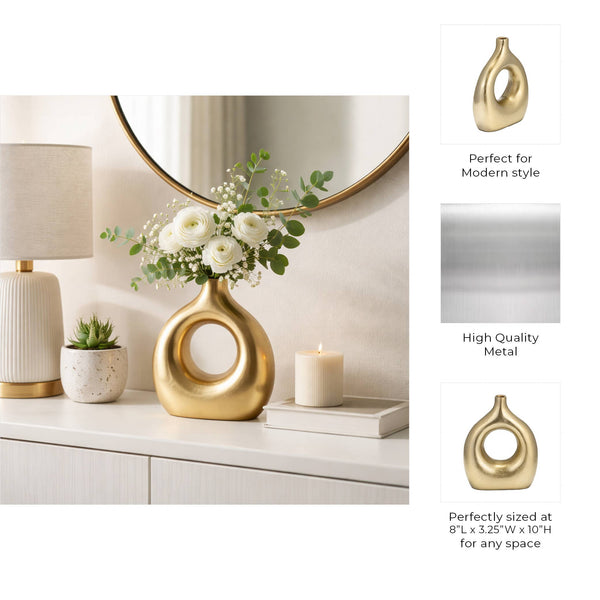 Decorative Vase - Gold Metal Synthetic Open Cut-Out, 10 in.