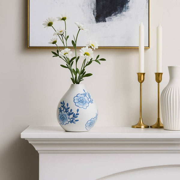 Decorative Vase - Blue/White Ceramic Chinoiserie Bud, 5 in.