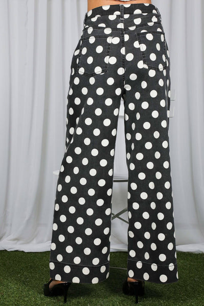 Polka Dot Straight Leg Cotton Denim Span Pants VP83369B: Brown / M