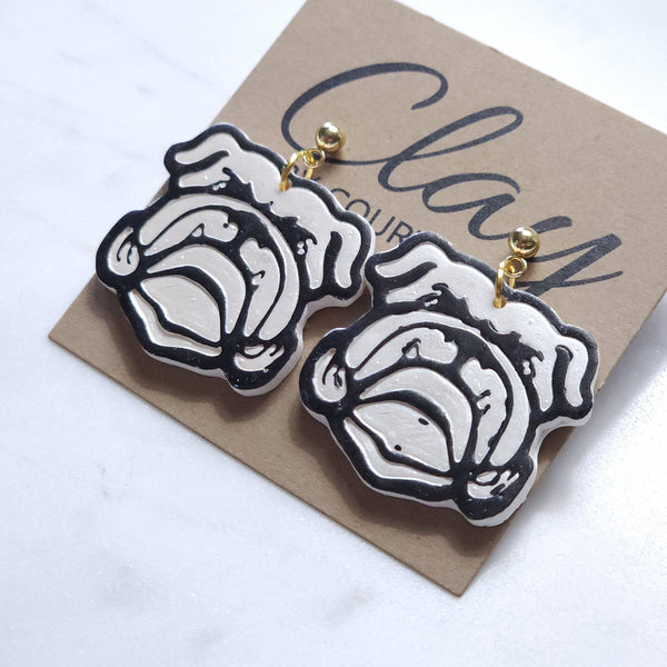 Handcrafted Bulldog Dangle Earring: Gold