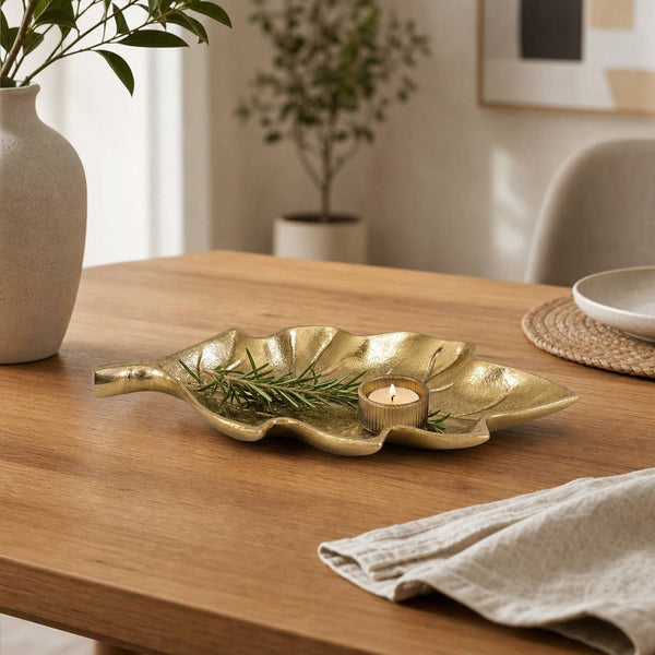 9x5" Aluminum Leaf Tray Dish, Gold