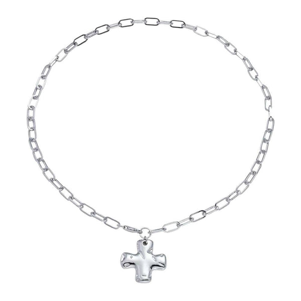 Silver Necklace NOTABLE HAMMERED CROSS FRONT TOGGLE
