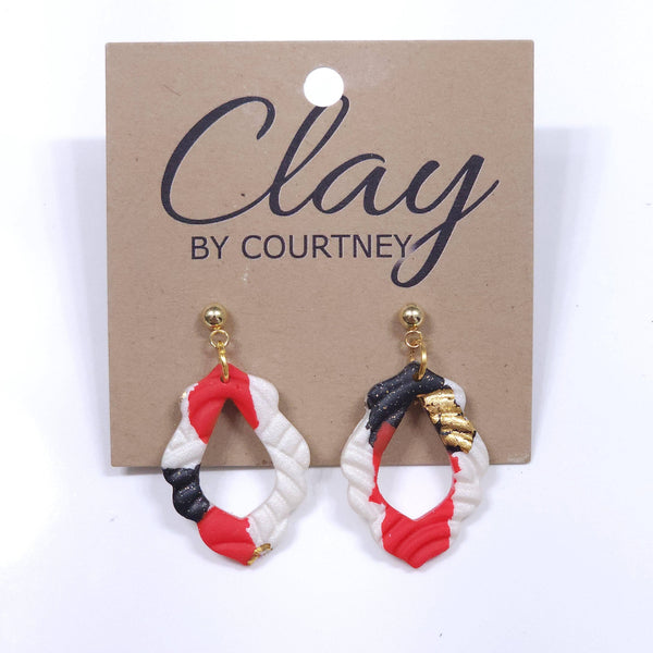 Red and Black Terrazzo Gameday Teardrop Dangle Earrings