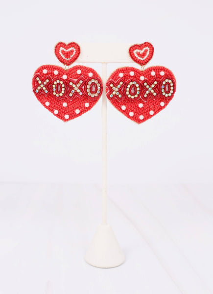 XOXO Embellished Heart Earring RED: Default