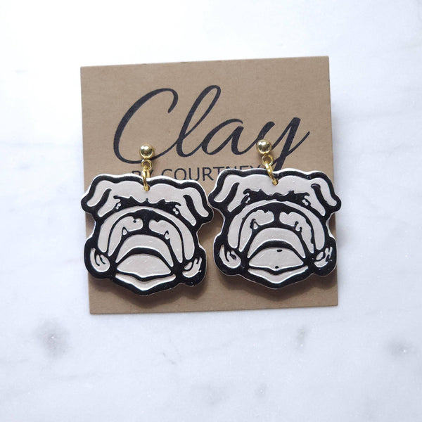 Handcrafted Bulldog Dangle Earring: Gold