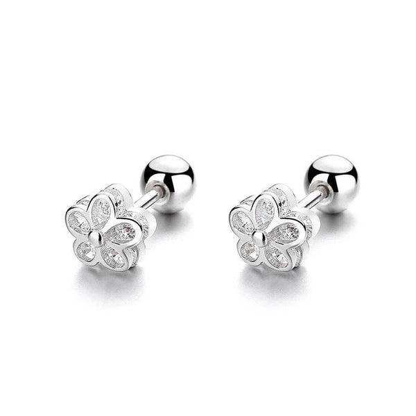 Tiny Flower Screw Back Stud Earrings in 925 Sterling Silver: Silver