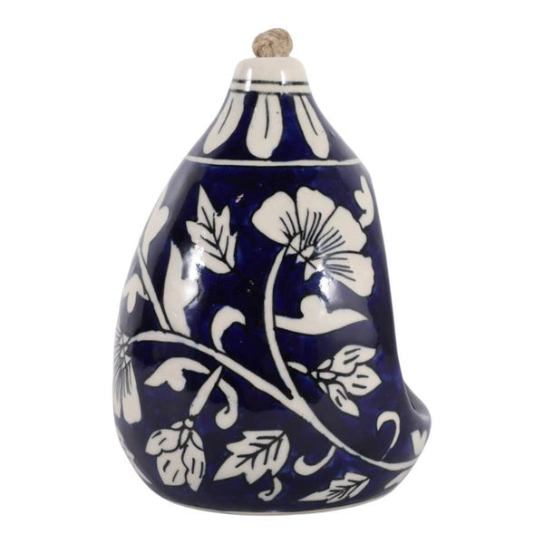 Bird Feeder - Blue/White Ceramic Teardrop Shape House, 12 in