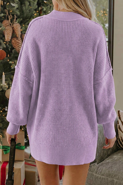 Solid Color Mock Neck Oversized Tunic Sweater: Orchid Bouquet / 52%Viscose+26%Polyester+22%Polyamide / L