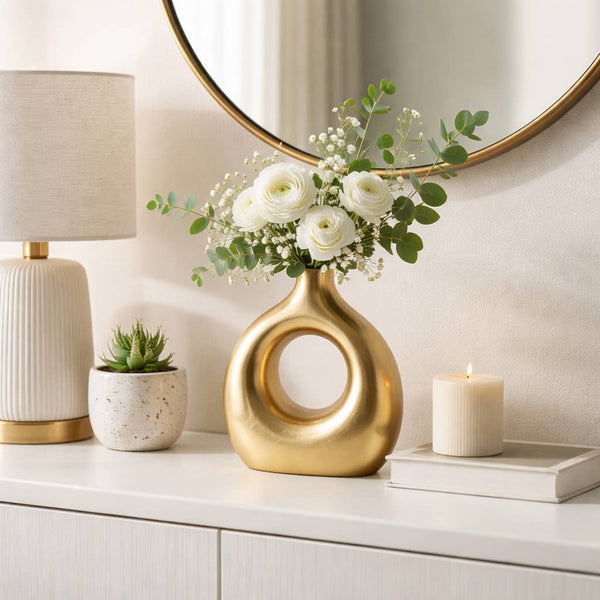 Decorative Vase - Gold Metal Synthetic Open Cut-Out, 10 in.