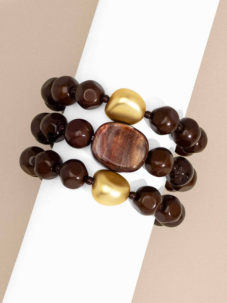 Estelle Beaded Stretch Bracelet: BRN