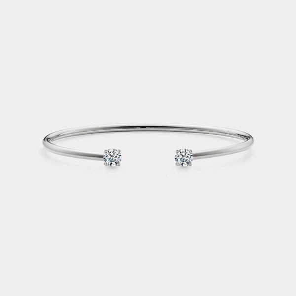 Twin Moissanite Cuff Bangle Bracelet in 925 Sterling Silver: Gold