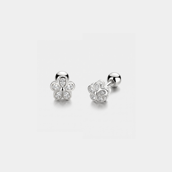 Tiny Flower Screw Back Stud Earrings in 925 Sterling Silver: Silver