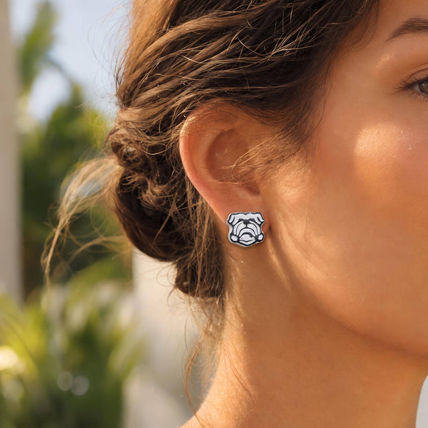White and Gold Bulldog Earrings: White