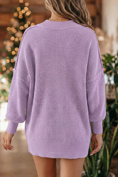 Solid Color Mock Neck Oversized Tunic Sweater: Red Dahlia / 52%Viscose+26%Polyester+22%Polyamide / M