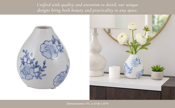 Decorative Vase - Blue/White Ceramic Chinoiserie Bud, 5 in.