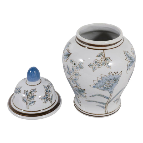 10x6" Floral Temple Jar, Brown/blue