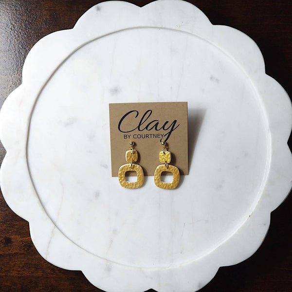 Geometric Polymer Clay Gold Hammered Square Dangle