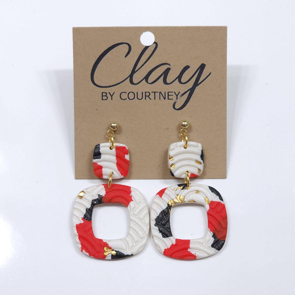 Red & Black Terrazzo Square Dangle Earring