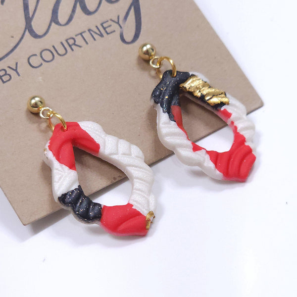 Red and Black Terrazzo Gameday Teardrop Dangle Earrings