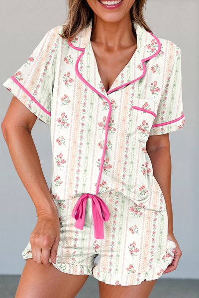 Chic Floral Print Shirt & Shorts Set | S-XL: Cherry / Missy / S