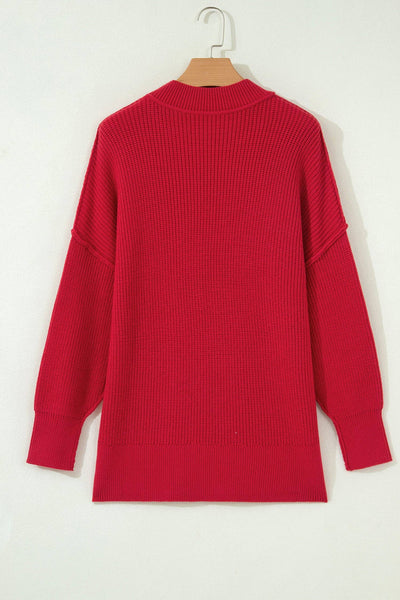 Solid Color Mock Neck Oversized Tunic Sweater: Orchid Bouquet / 52%Viscose+26%Polyester+22%Polyamide / L