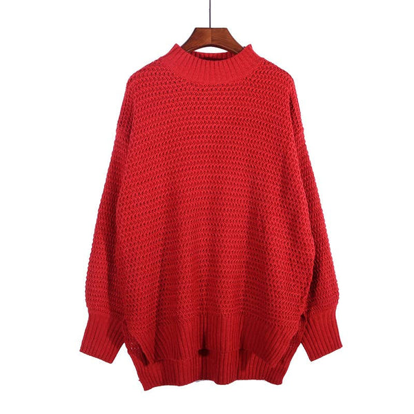 Chunky knit side split  plain knit sweater jumper: Beige / M