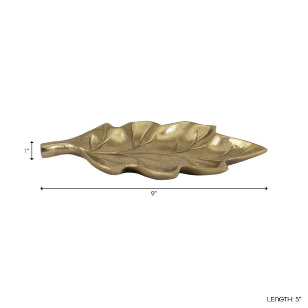 9x5" Aluminum Leaf Tray Dish, Gold