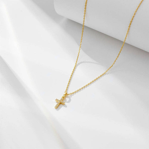 Dainty Cross Charm Pendant Necklace in 925 Sterling Silver: Gold