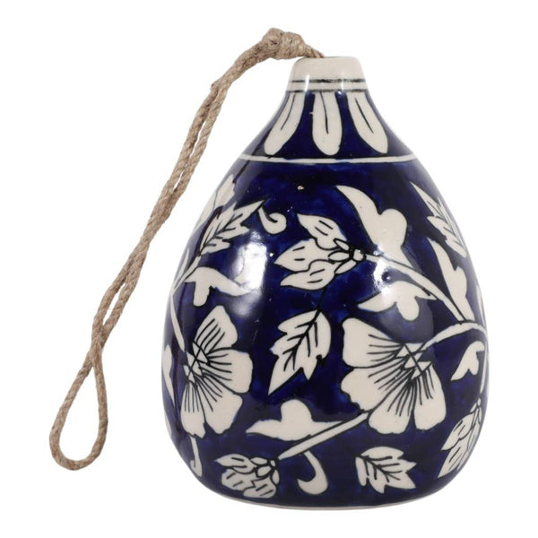 Bird Feeder - Blue/White Ceramic Teardrop Shape House, 12 in