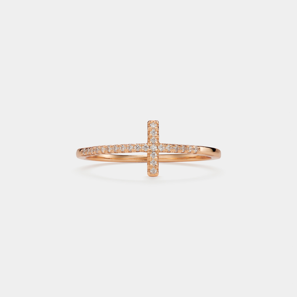 Pave Setting Cross Eternity Band Ring in 925 Sterling Silver: Gold / 5 US