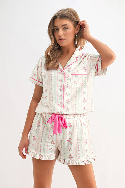 Chic Floral Print Shirt & Shorts Set | S-XL: Cherry / Missy / M