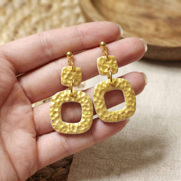 Geometric Polymer Clay Gold Hammered Square Dangle