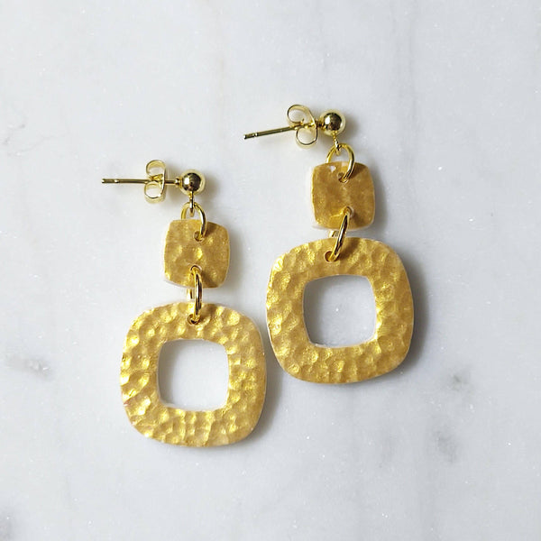 Geometric Polymer Clay Gold Hammered Square Dangle
