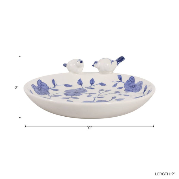 10x9" Floral Cinoiserie Bird Bath, Blue/white