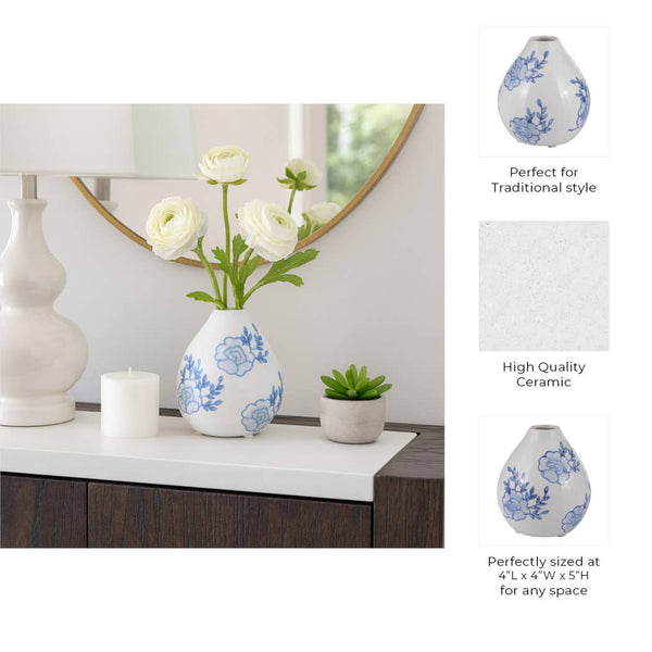 Decorative Vase - Blue/White Ceramic Chinoiserie Bud, 5 in.