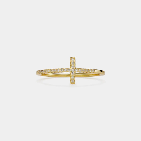 Pave Setting Cross Eternity Band Ring in 925 Sterling Silver: Gold / 5 US