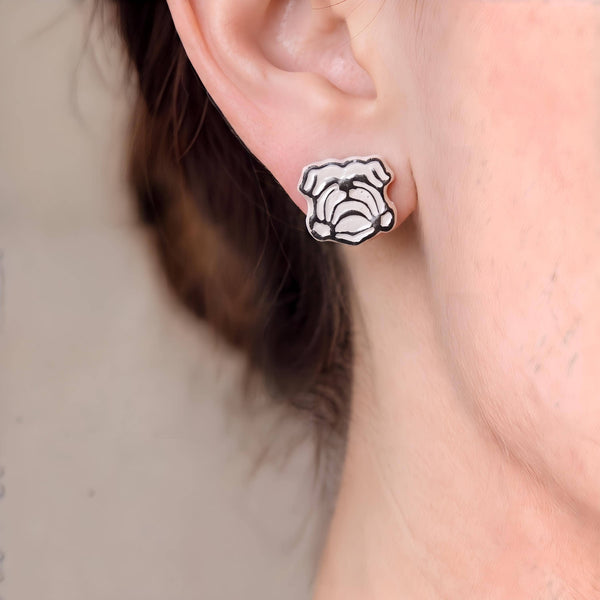 White and Gold Bulldog Earrings: White