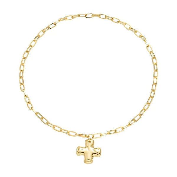 Silver Necklace NOTABLE HAMMERED CROSS FRONT TOGGLE