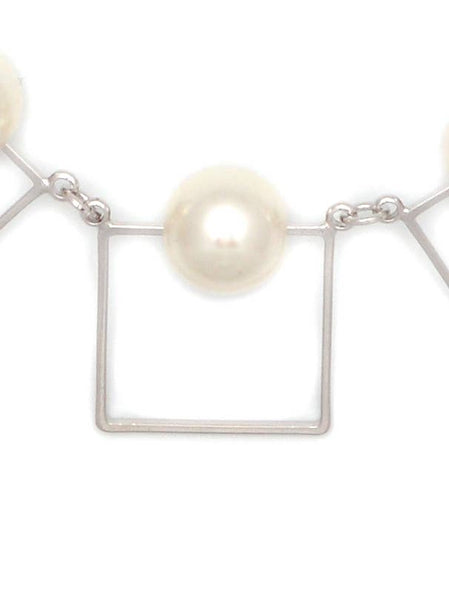 Zenzii Style Squared Pearl Collar Necklace: Gold Pearl