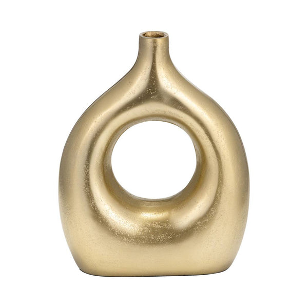 Decorative Vase - Gold Metal Synthetic Open Cut-Out, 10 in.