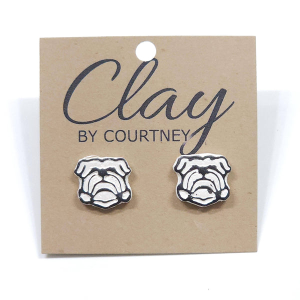 White and Gold Bulldog Earrings: White