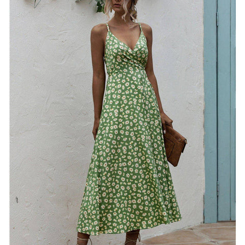 Little Daisy camisole print dress_CWDMD1510: Green / (M) 1
